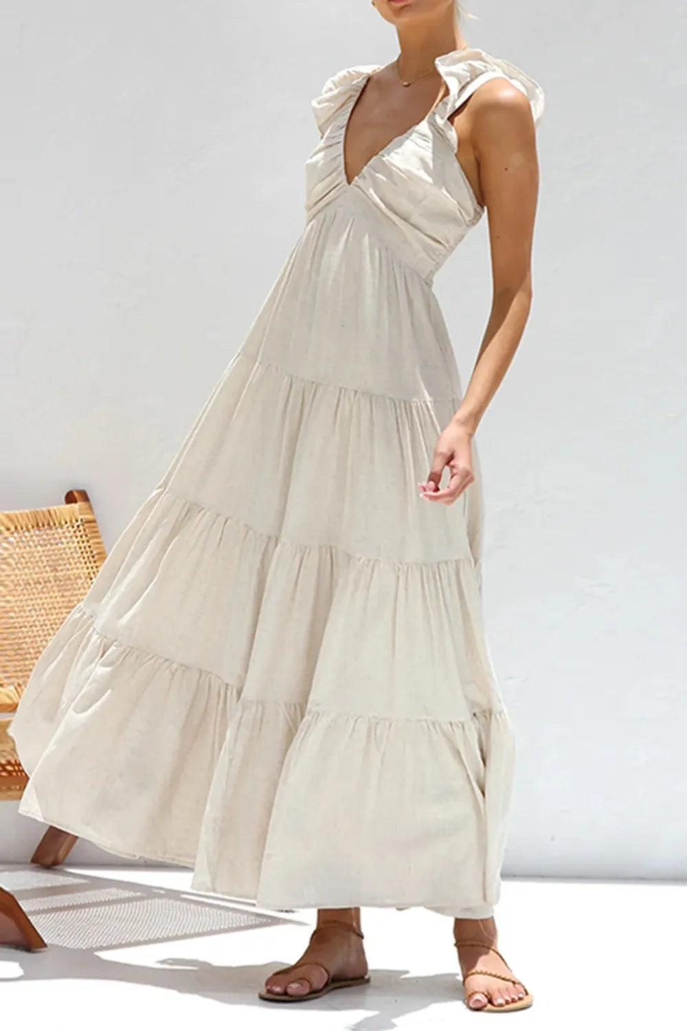 Ruffled V-Neck Tiered Dress by Trendsi