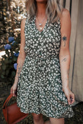 Boho Floral Print V Neck Tunic Sleeveless Dress by Trendsi