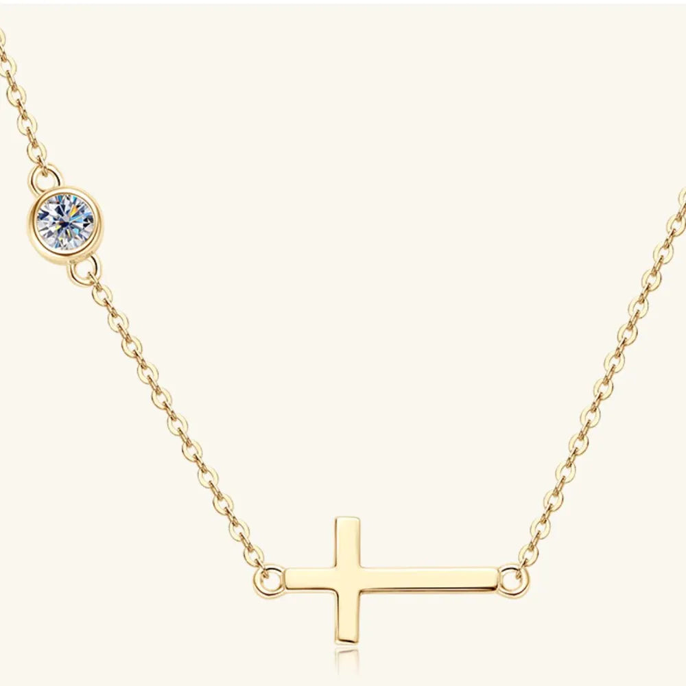 Cross 925 Sterling Silver Moissanite Necklace by Trendsi