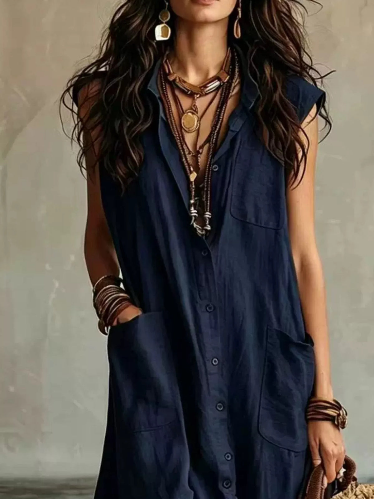 Sleeveless Button-Down Linen Maxi Dress by Trendsi