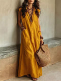 Sleeveless Button-Down Linen Maxi Dress by Trendsi