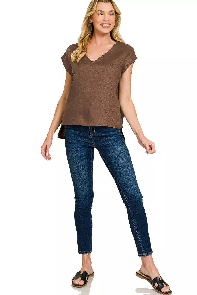 Zenana Linen V-Neck Sleeveless Top by Trendsi