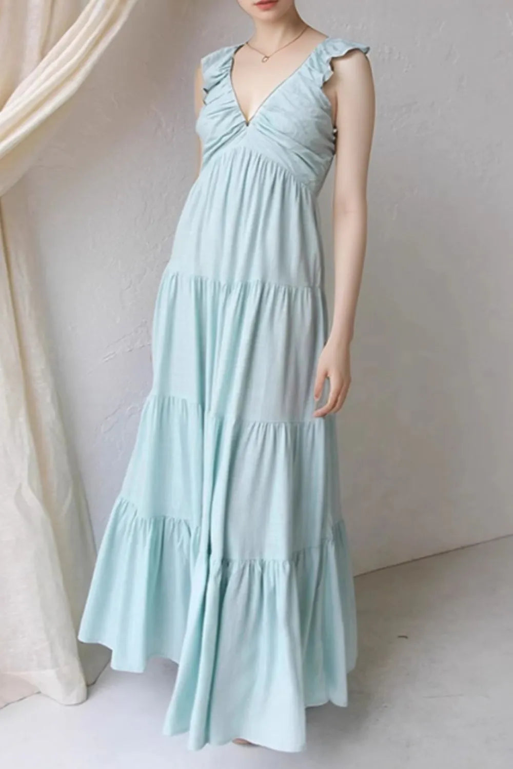 Ruffled V-Neck Tiered Dress by Trendsi
