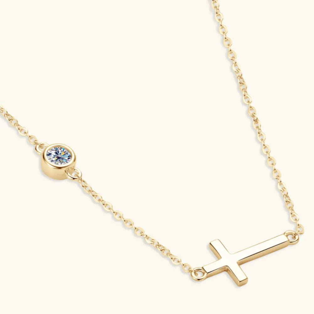 Cross 925 Sterling Silver Moissanite Necklace by Trendsi
