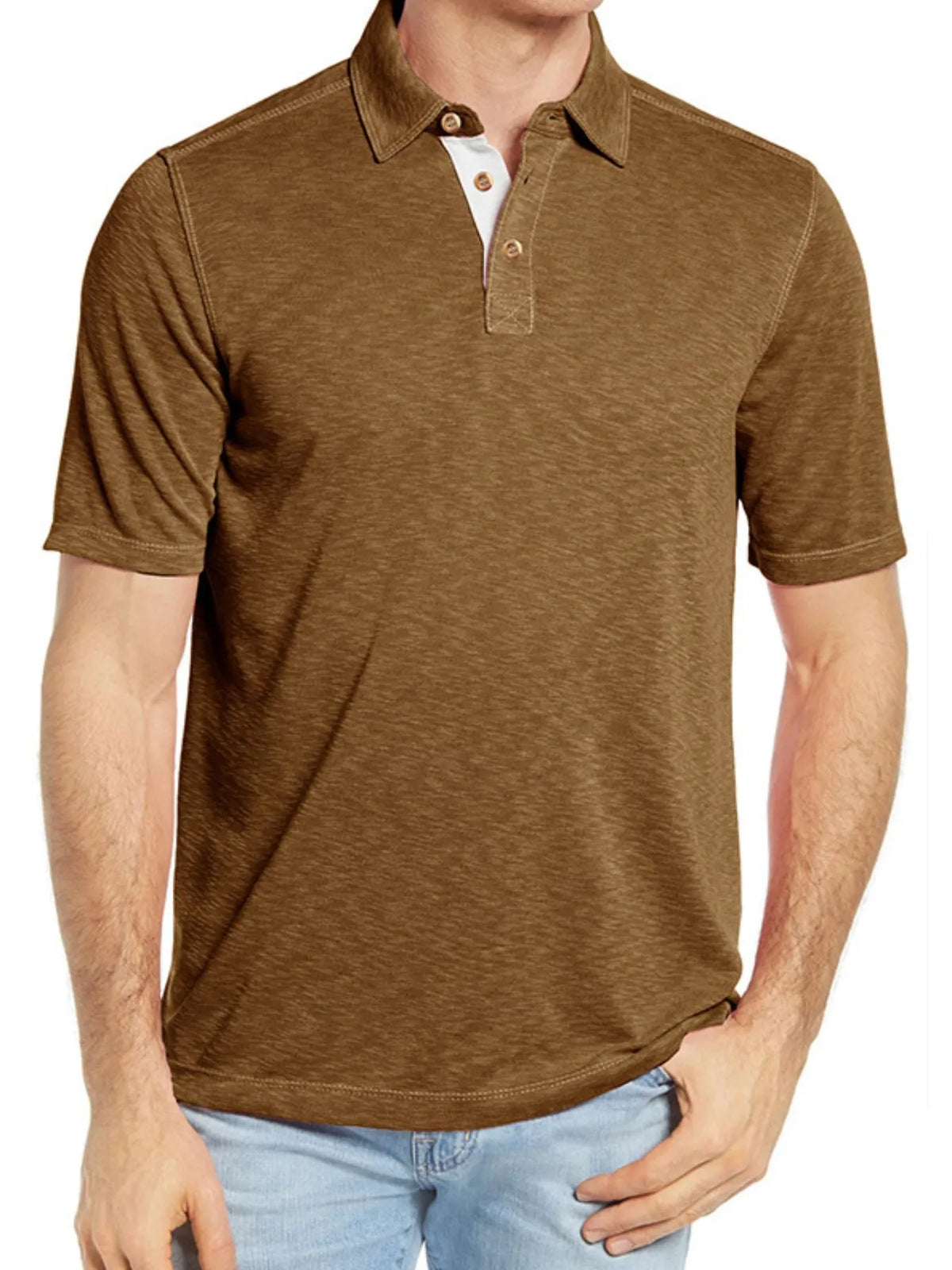 Men's Classic Heathered Polo Shirt with Contrast Buttons by Trendsi