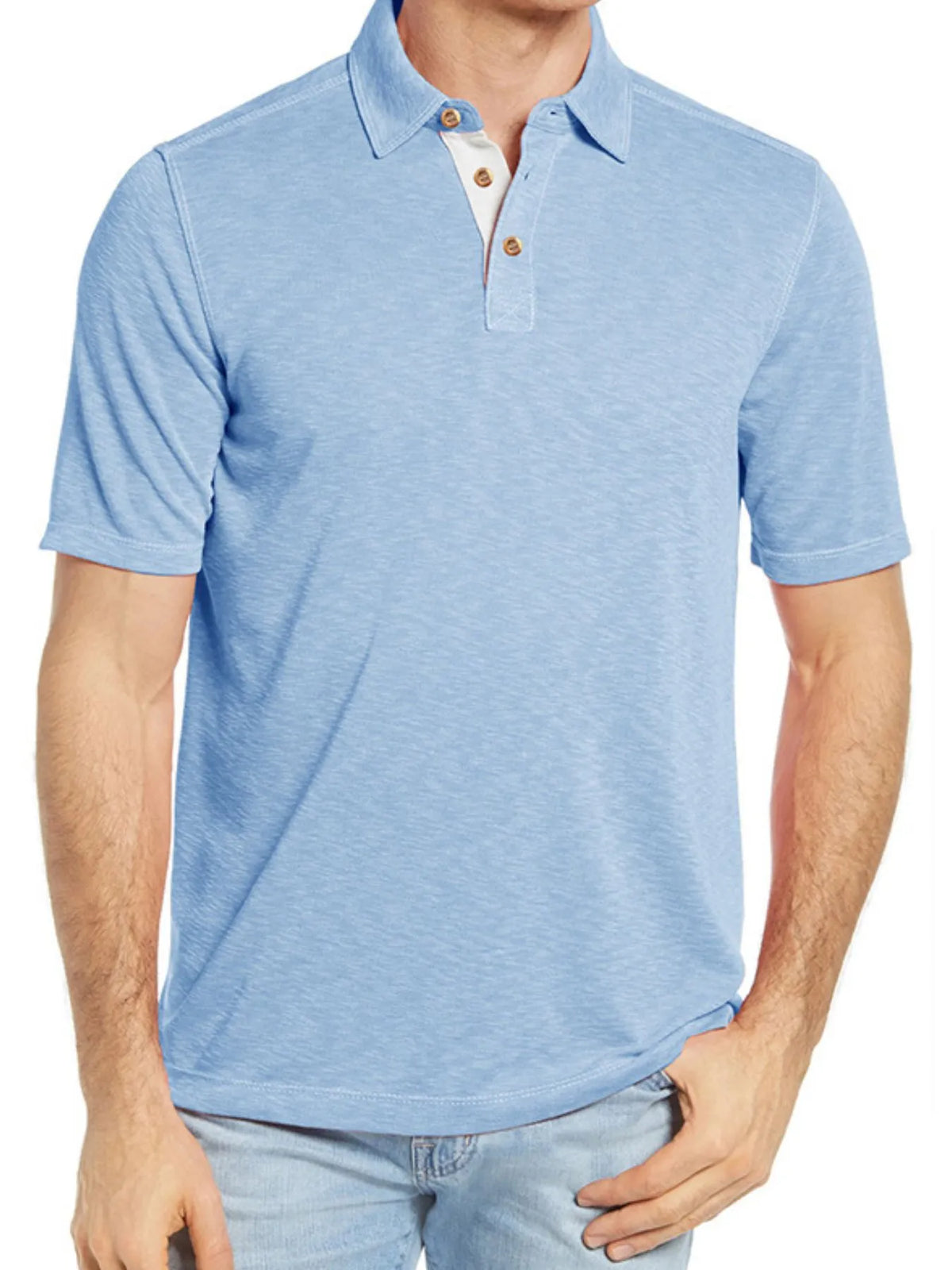 Men's Classic Heathered Polo Shirt with Contrast Buttons by Trendsi