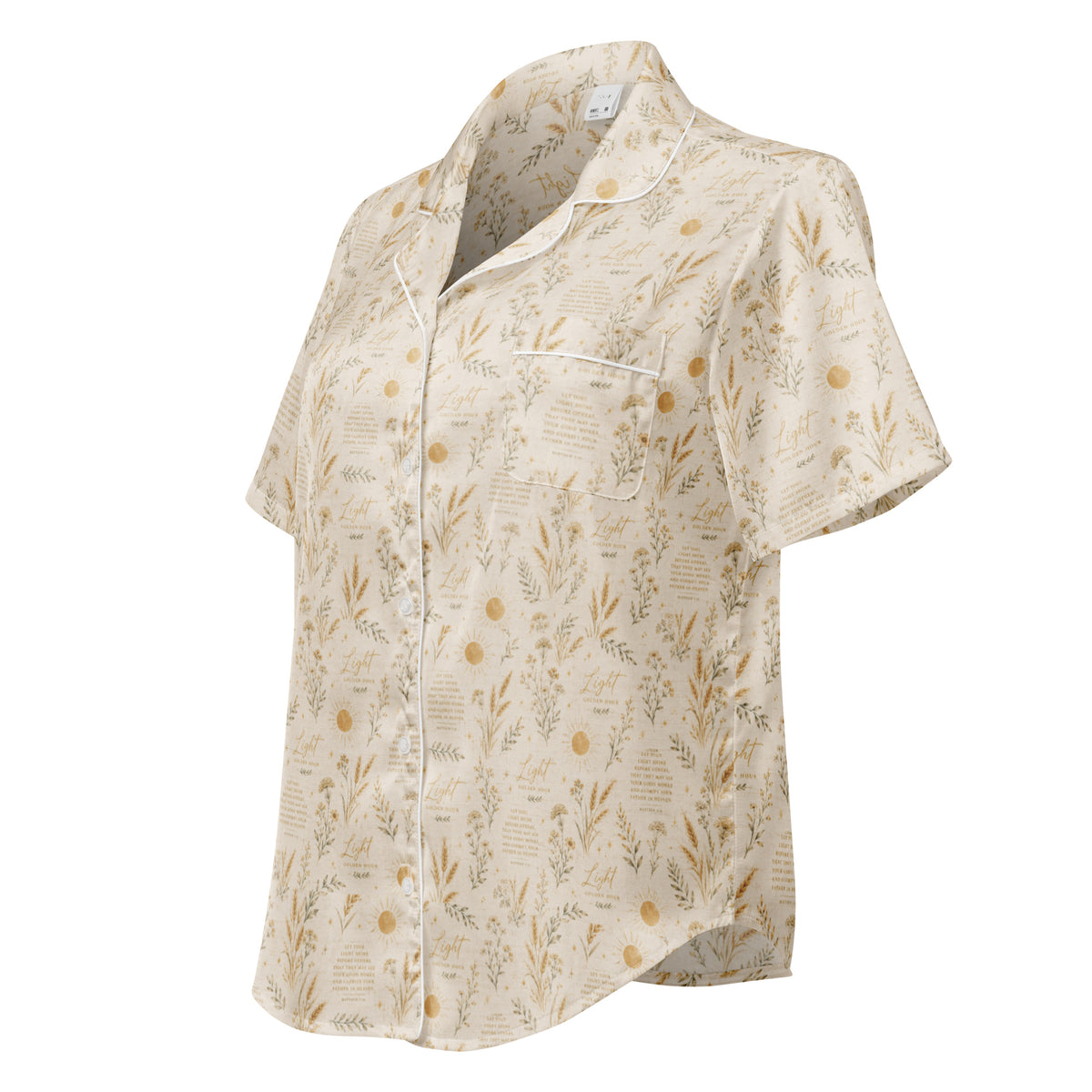 All-over print women’s short sleeve pajama top by Rooted Wellness