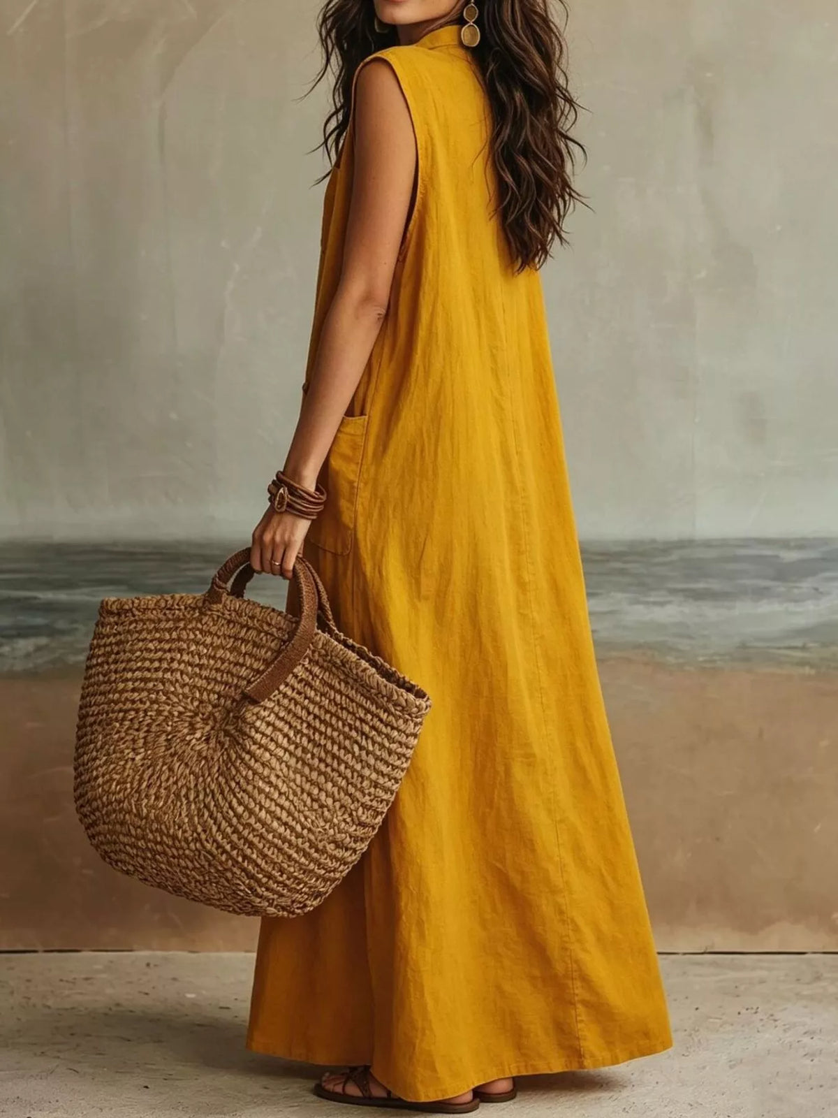 Sleeveless Button-Down Linen Maxi Dress by Trendsi