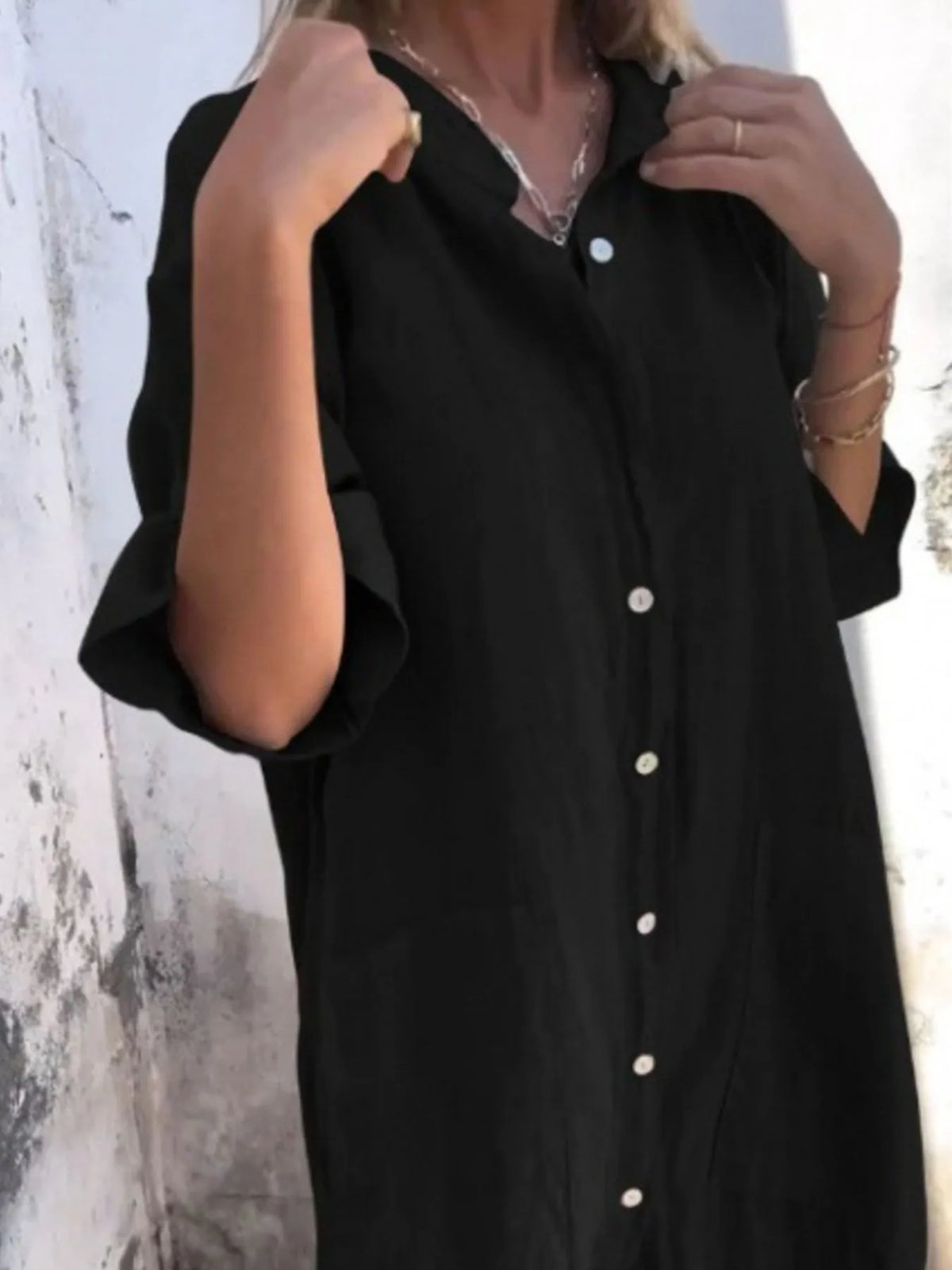 Full Size Casual Linen Button-Down Shirt Dress Plus Size by Trendsi