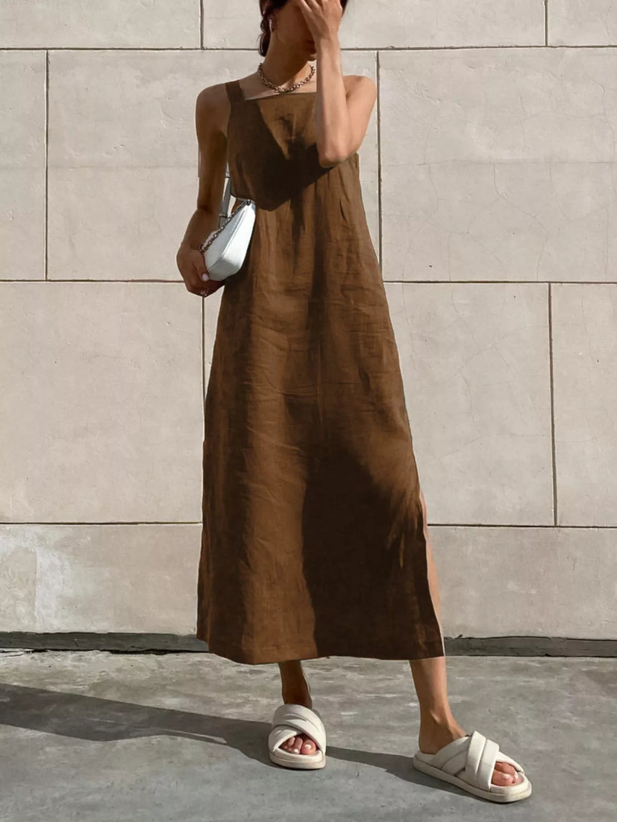 Side Slit Sleeveless Midi Dress by Trendsi