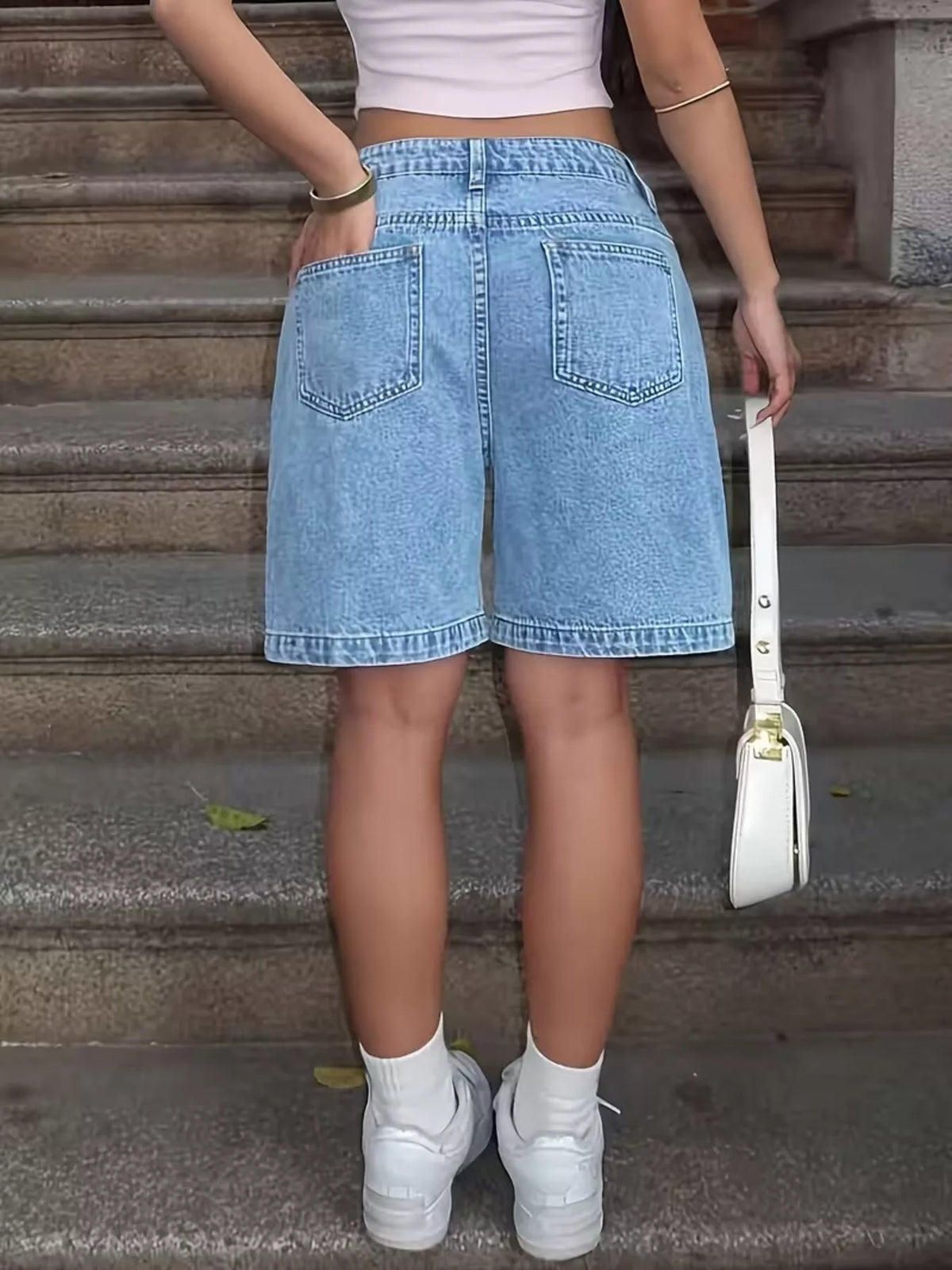 High Waist Relaxed Fit Denim Shorts by Trendsi