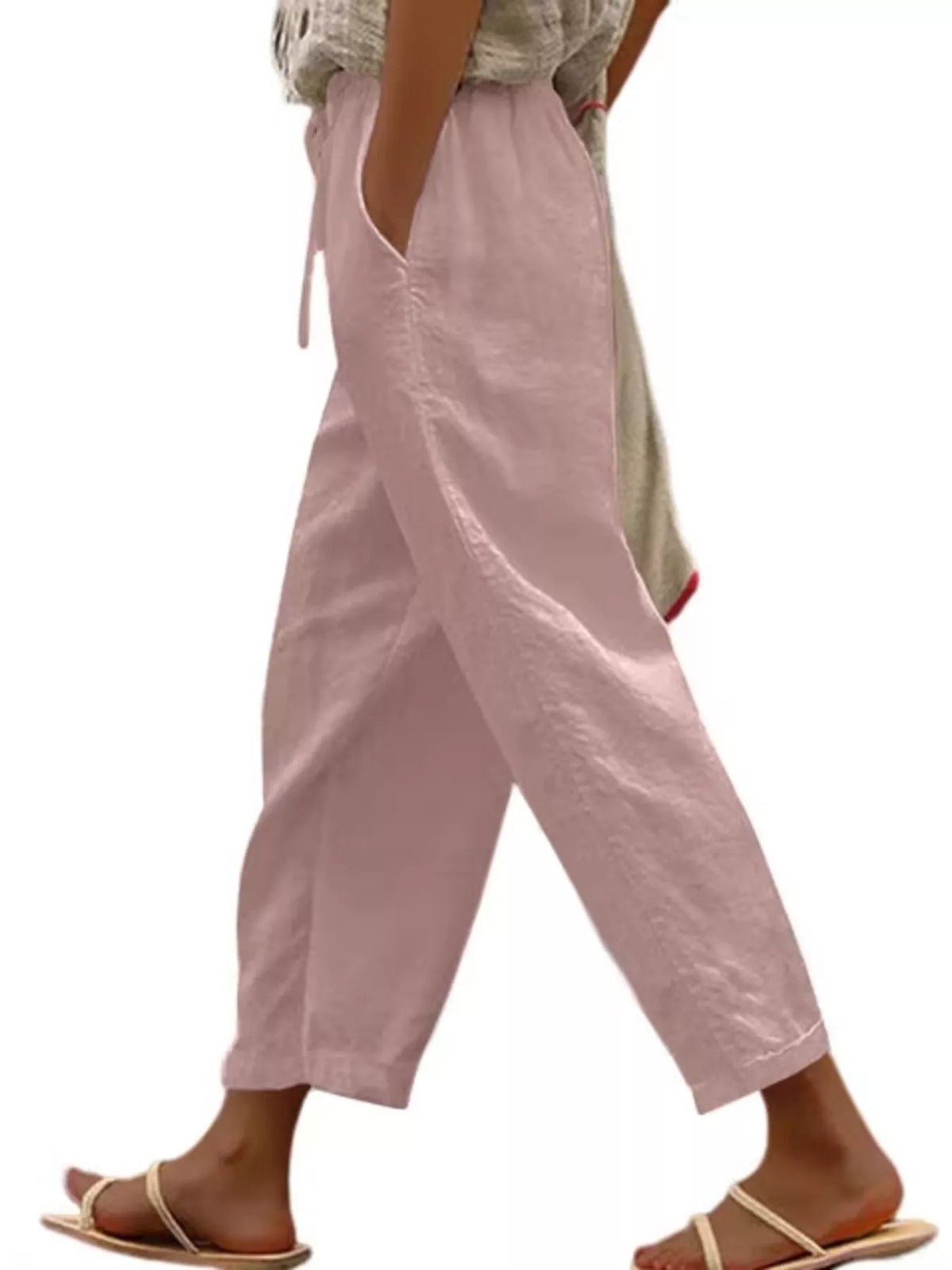 Casual Linen Drawstring Cropped Pants by Trendsi