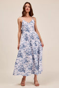 SO ME Floral Woven V Neck Dress With Back Ribbon Tie by Trendsi