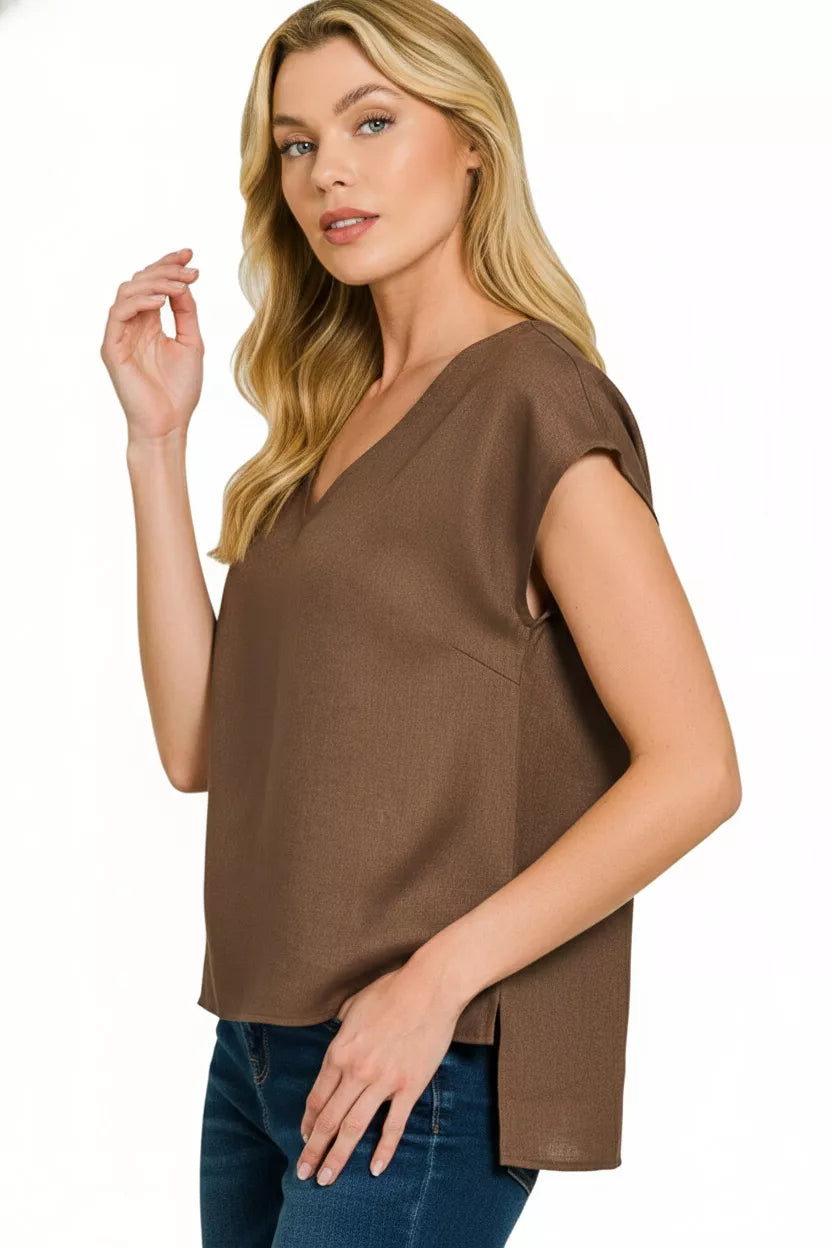 Zenana Linen V-Neck Sleeveless Top by Trendsi