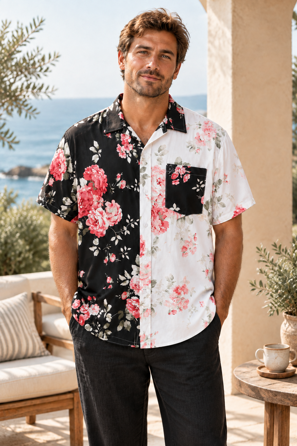Men's Floral Beach Short Sleeve Shirt by Trendsi