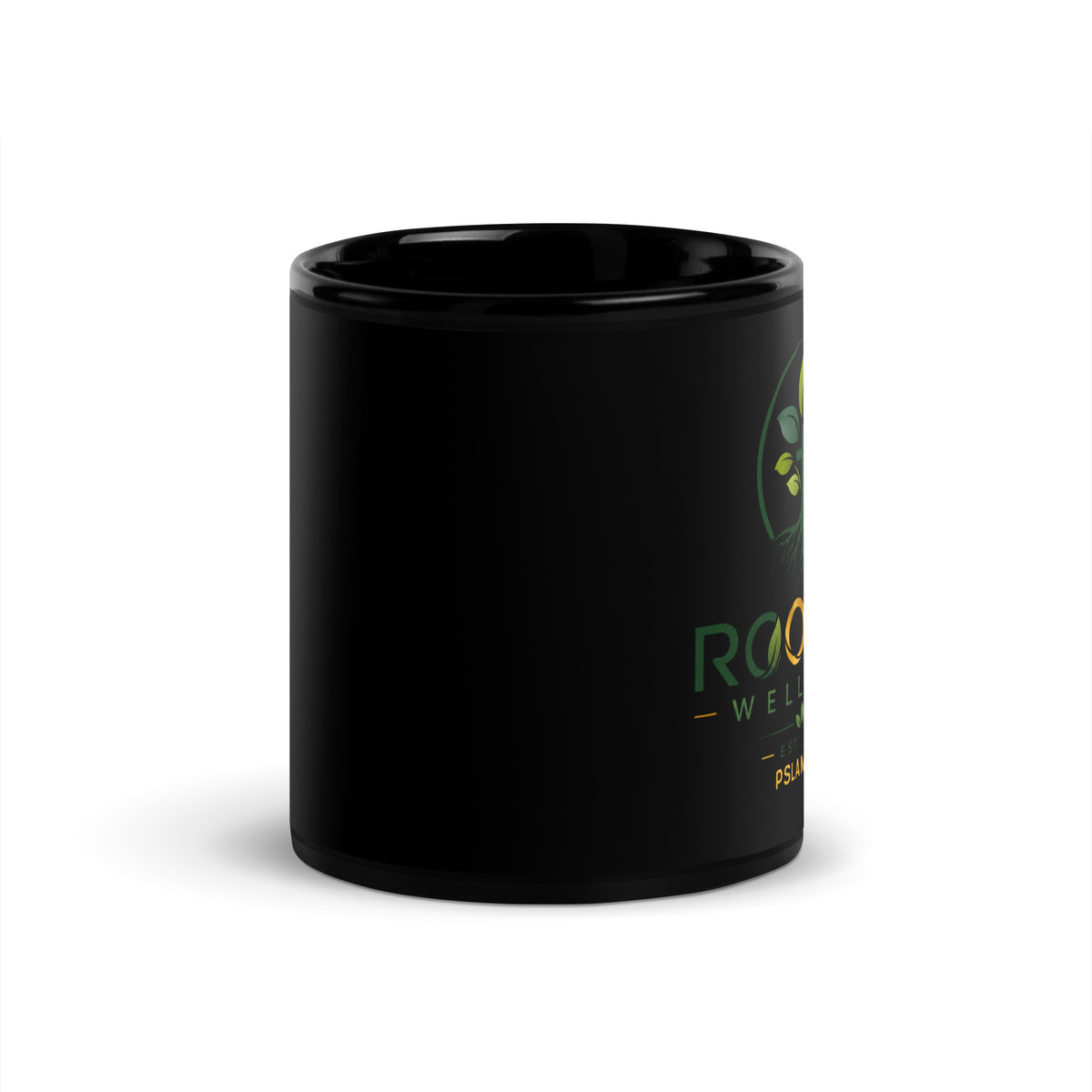 Black Glossy Mug by Rooted Wellness