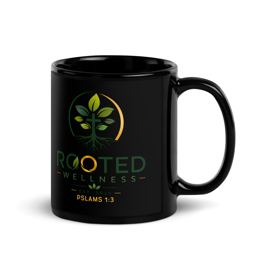 Black Glossy Mug by Rooted Wellness