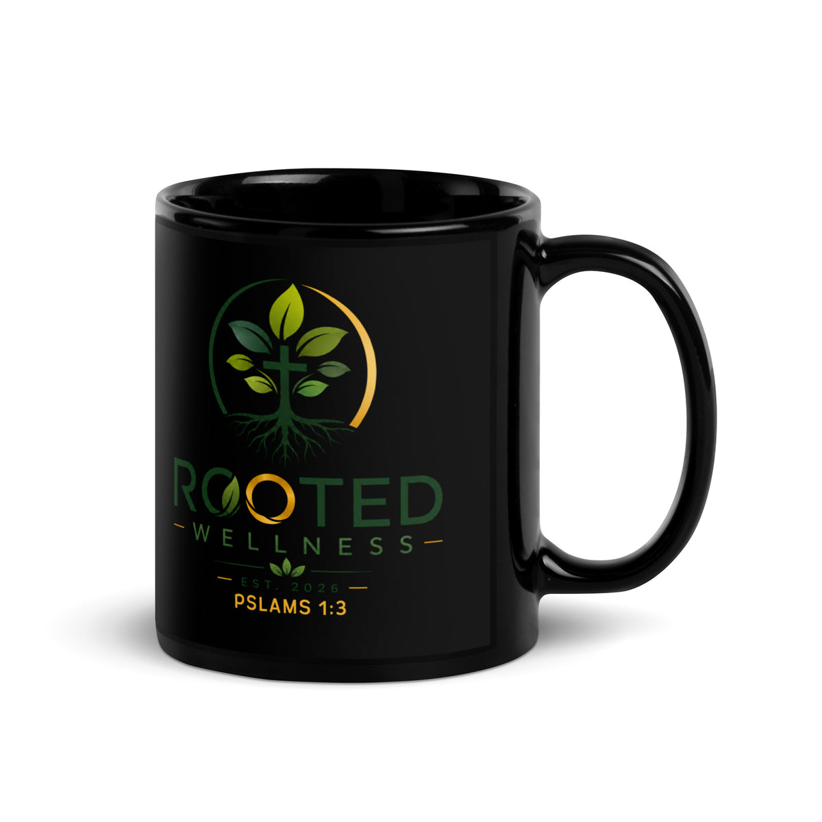 Black Glossy Mug by Rooted Wellness
