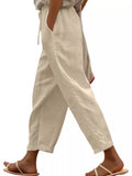 Casual Linen Drawstring Cropped Pants by Trendsi