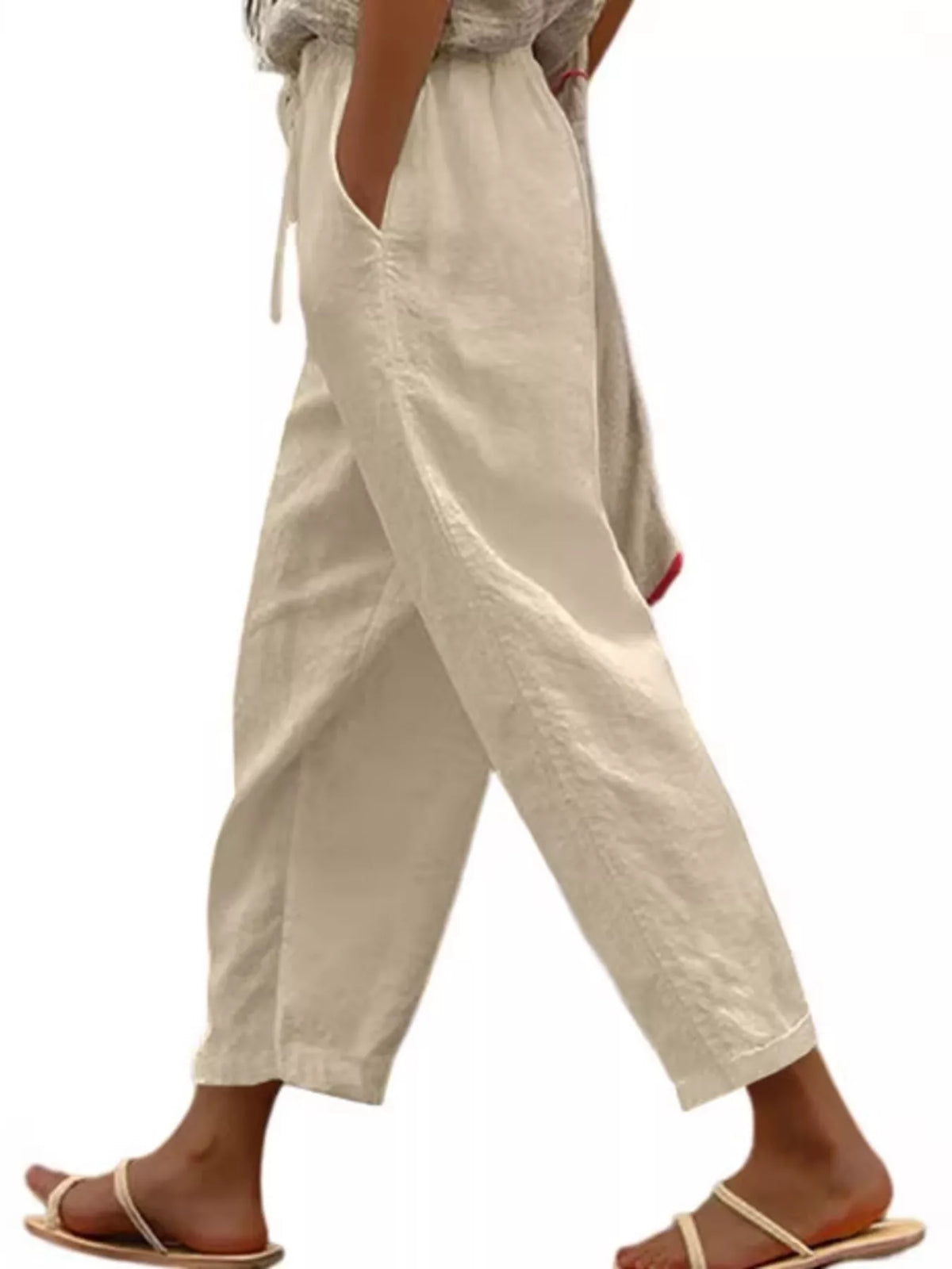 Casual Linen Drawstring Cropped Pants by Trendsi
