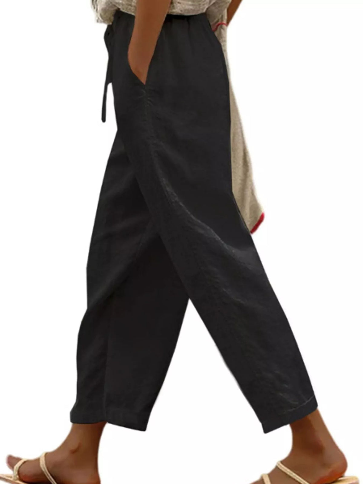 Casual Linen Drawstring Cropped Pants by Trendsi