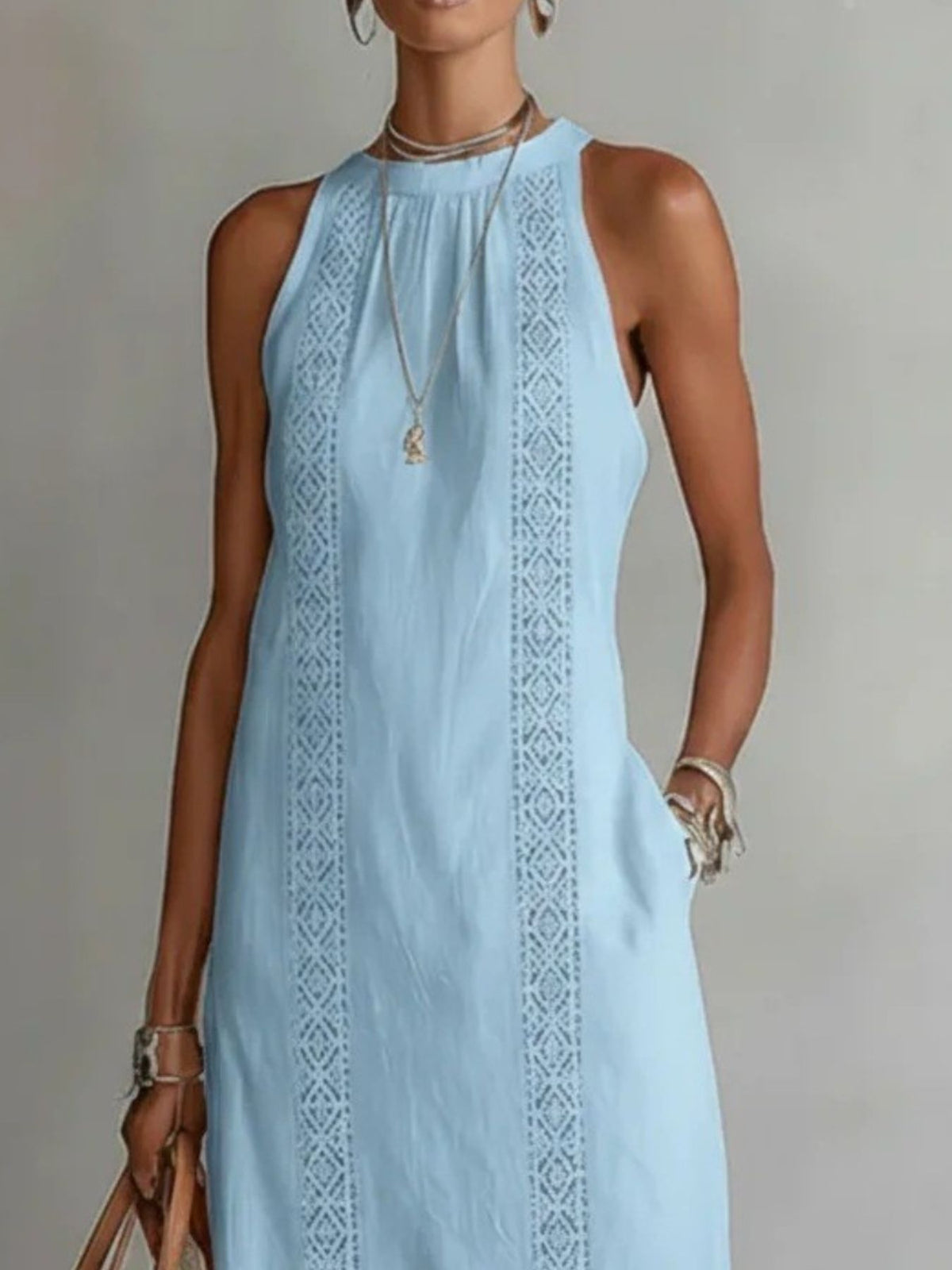 Side Slit Sleeveless Hollow-Out Trimmed Midi Dress by Trendsi
