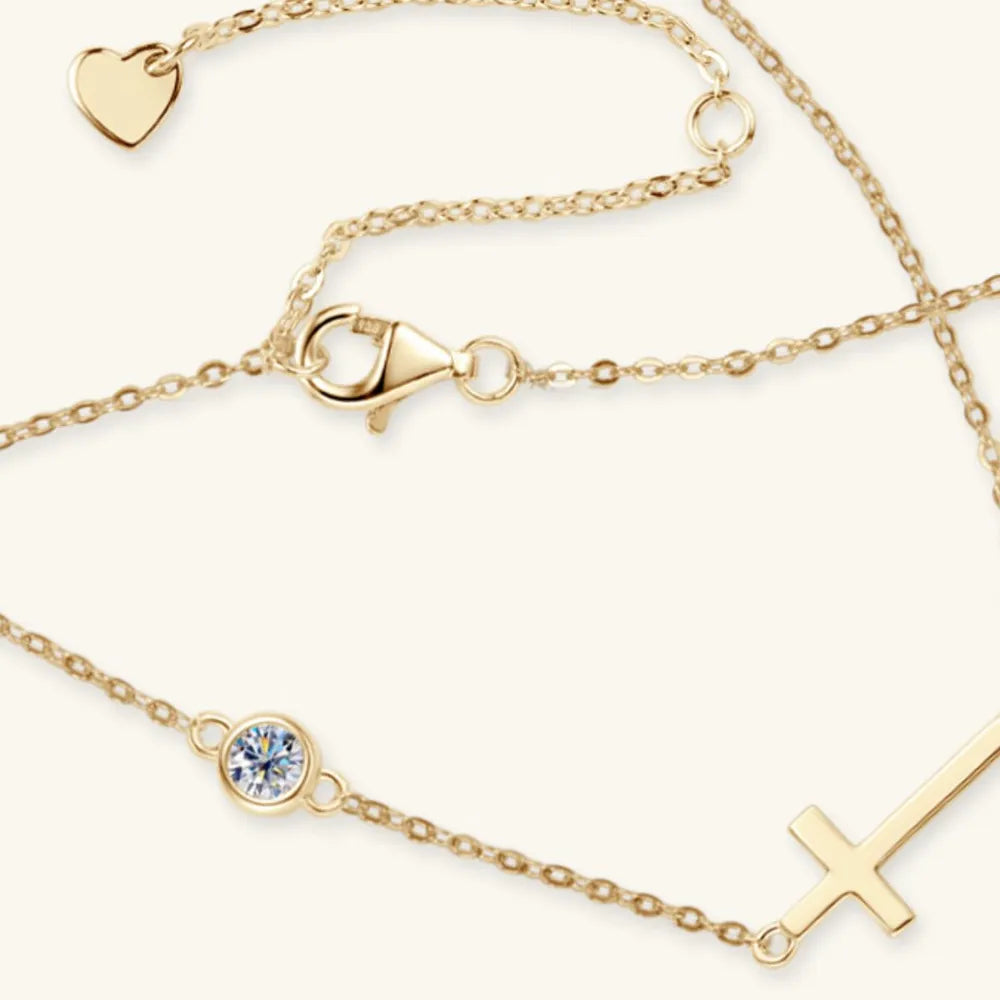 Cross 925 Sterling Silver Moissanite Necklace by Trendsi
