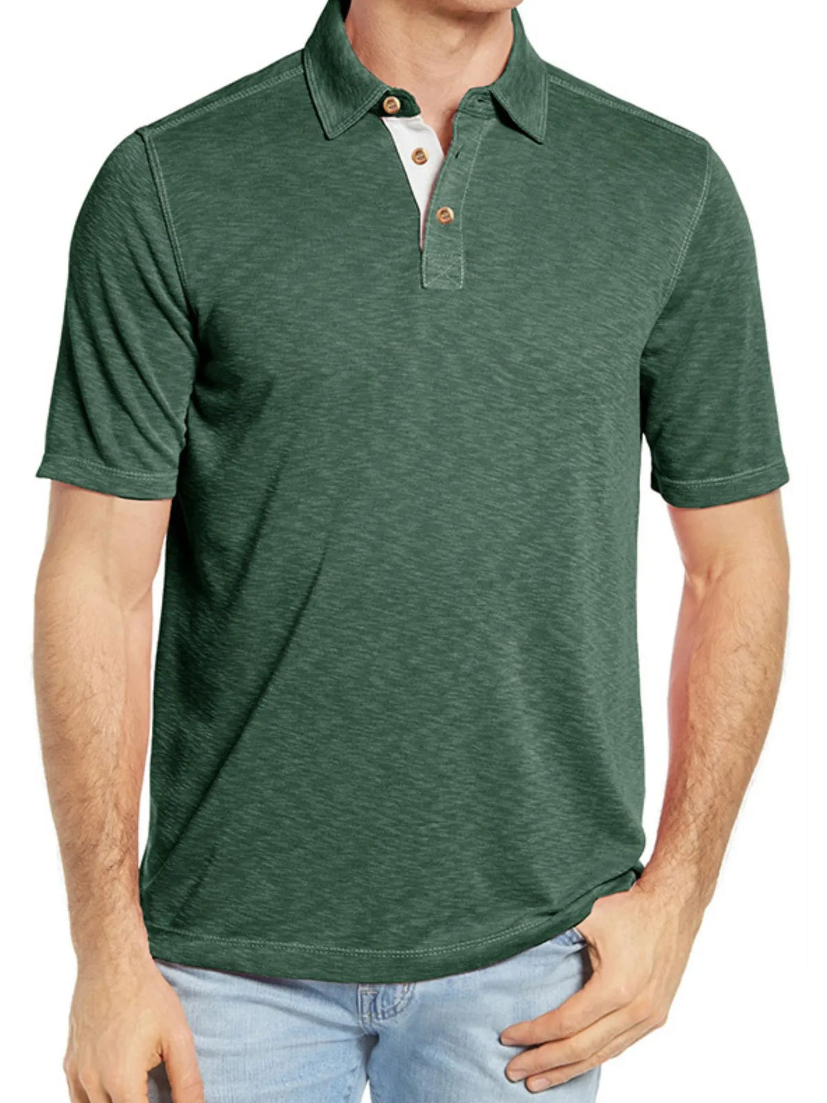 Men's Classic Heathered Polo Shirt with Contrast Buttons by Trendsi