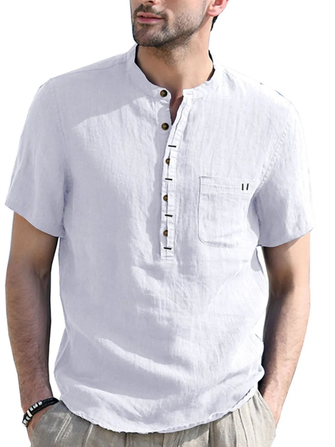 Men's Button Detail Short Sleeve Polo by Trendsi