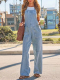 Wash Wide-Leg Denim Overalls by Trendsi
