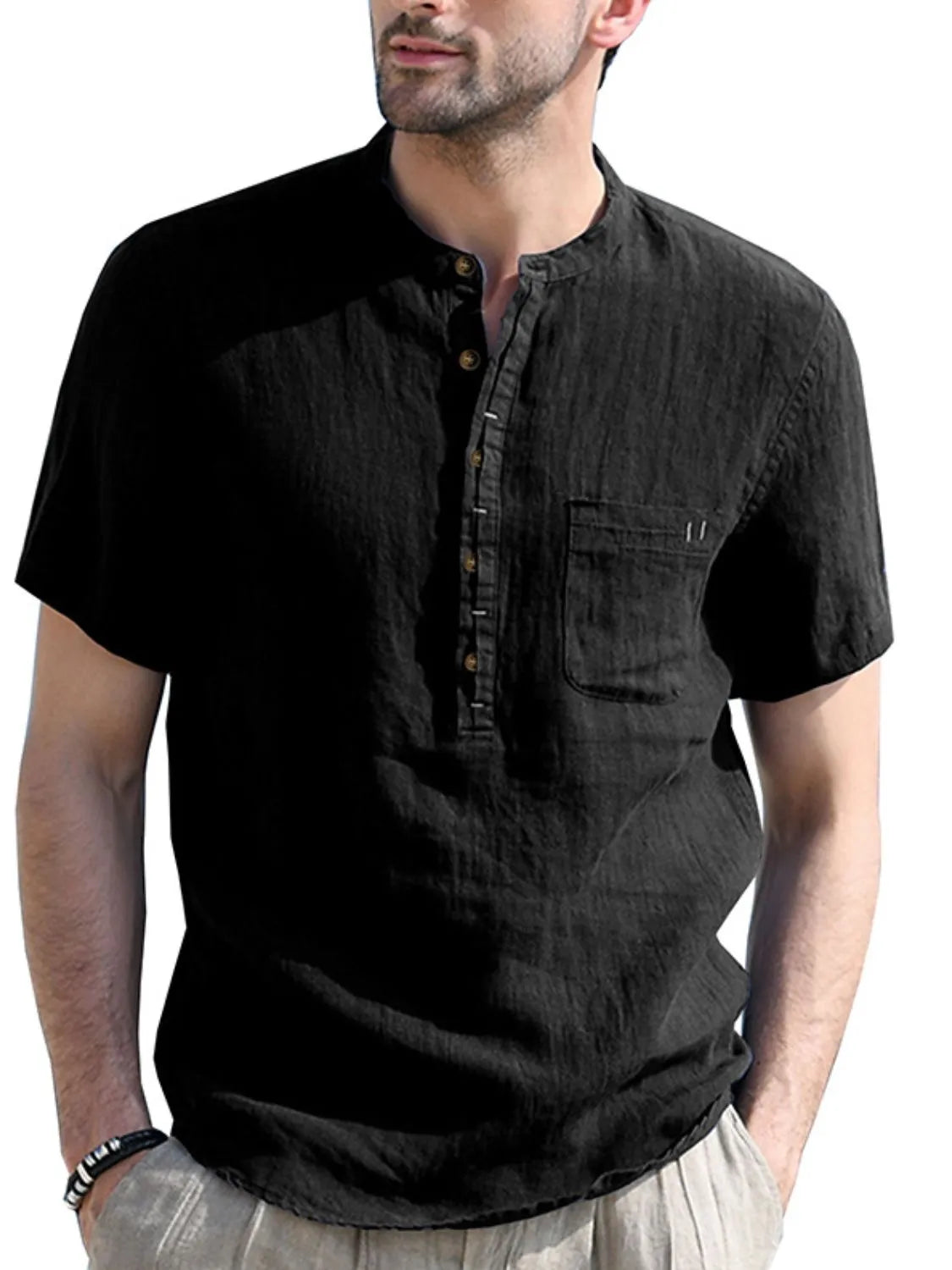 Men's Button Detail Short Sleeve Polo by Trendsi