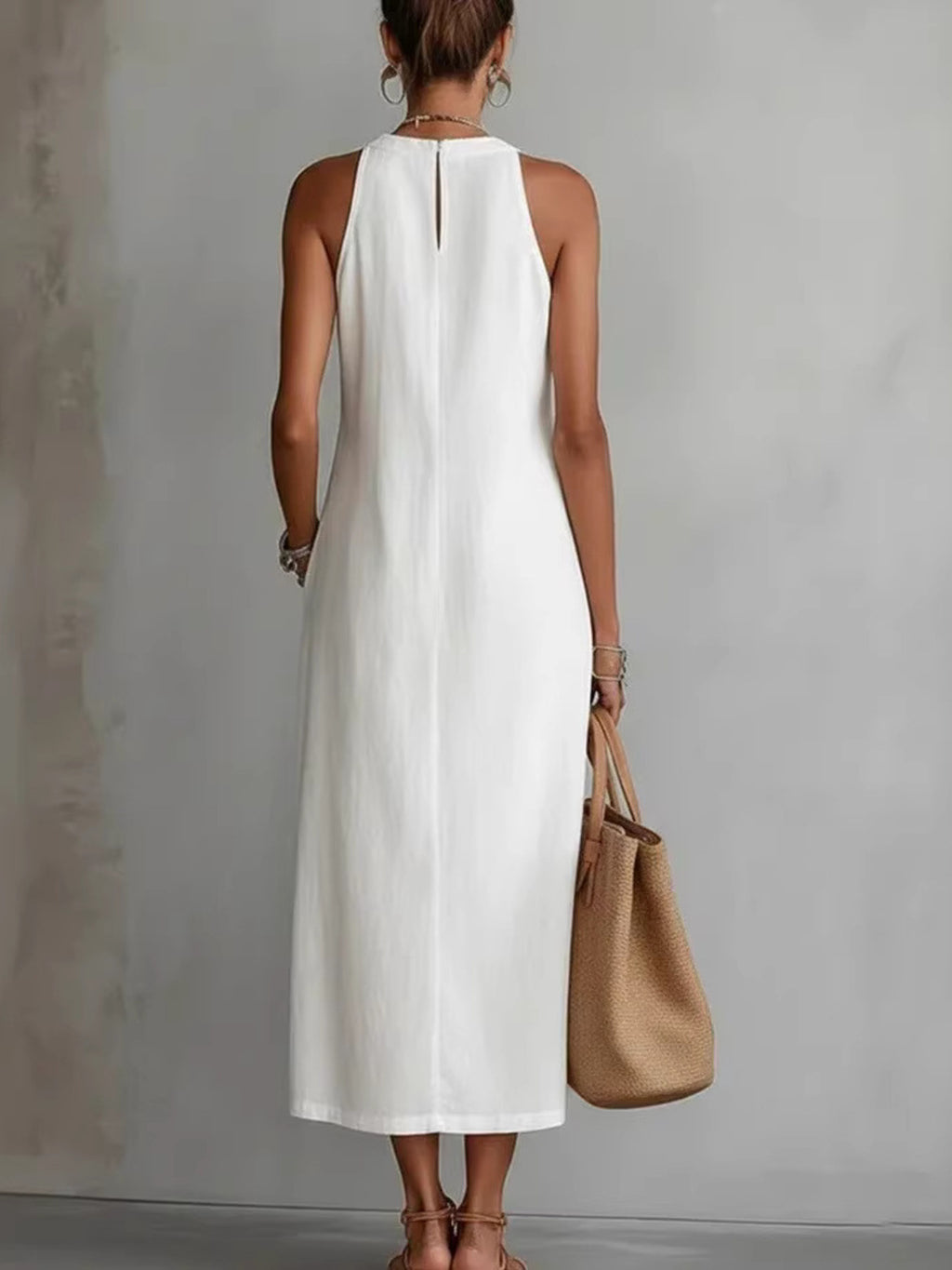Side Slit Sleeveless Hollow-Out Trimmed Midi Dress by Trendsi