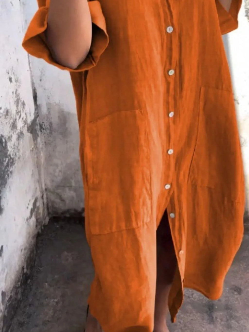 Full Size Casual Linen Button-Down Shirt Dress Plus Size by Trendsi