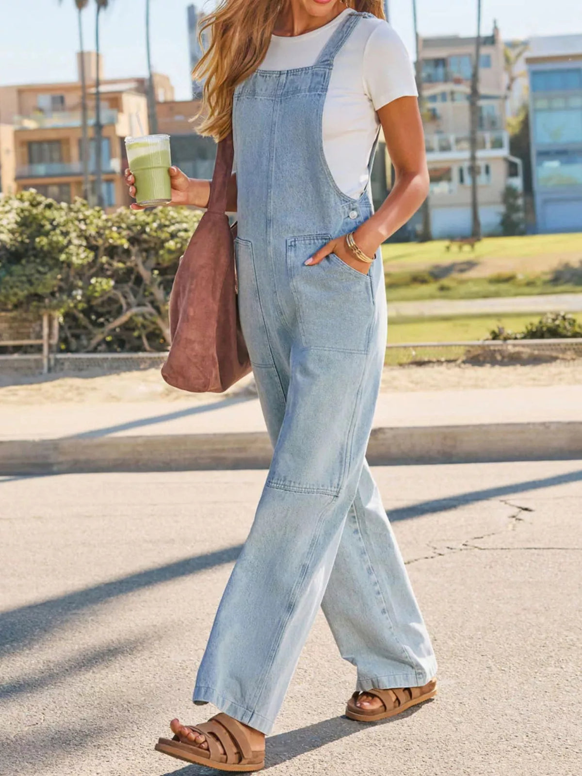 Wash Wide-Leg Denim Overalls by Trendsi