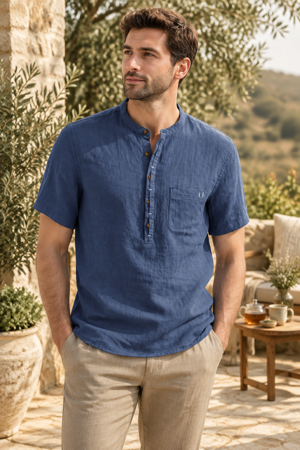 Men's Button Detail Short Sleeve Polo by Trendsi