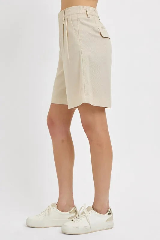 RISEN High Rise Pleated Front Shorts by Trendsi