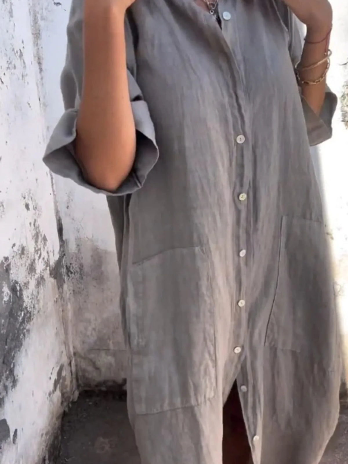 Full Size Casual Linen Button-Down Shirt Dress Plus Size by Trendsi