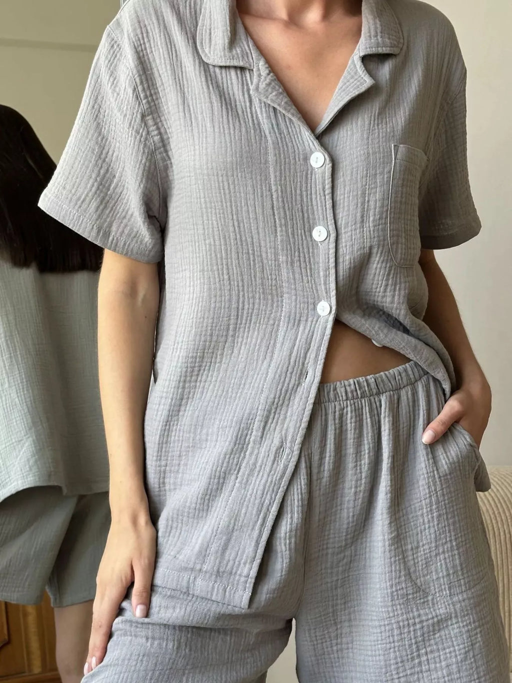 Button Up Short Sleeve Shirt and Shorts Set by Trendsi