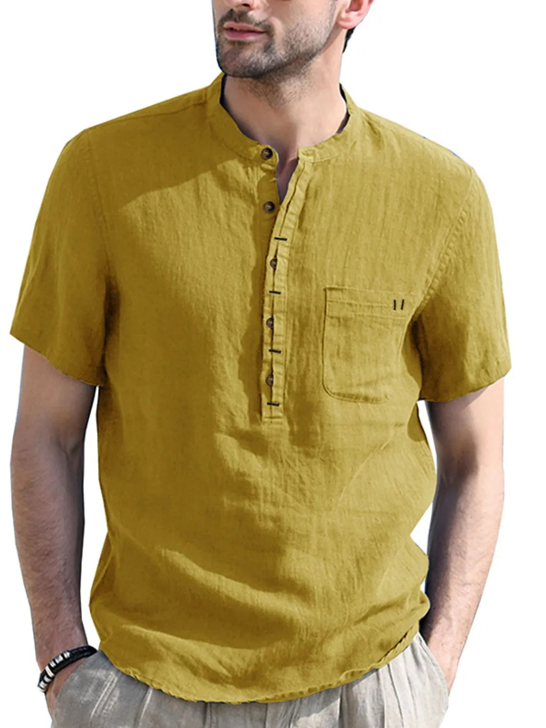 Men's Button Detail Short Sleeve Polo by Trendsi