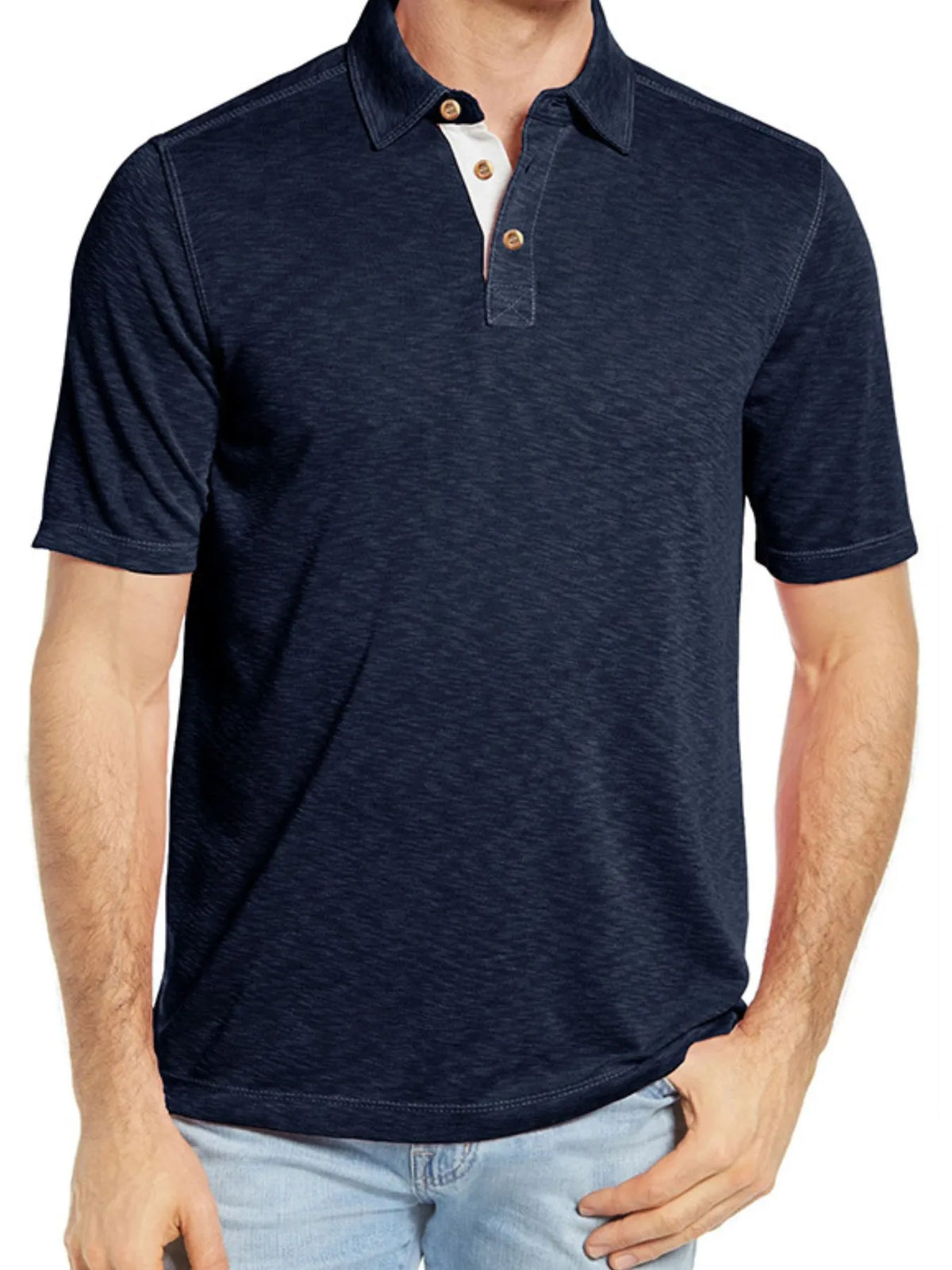 Men's Classic Heathered Polo Shirt with Contrast Buttons by Trendsi