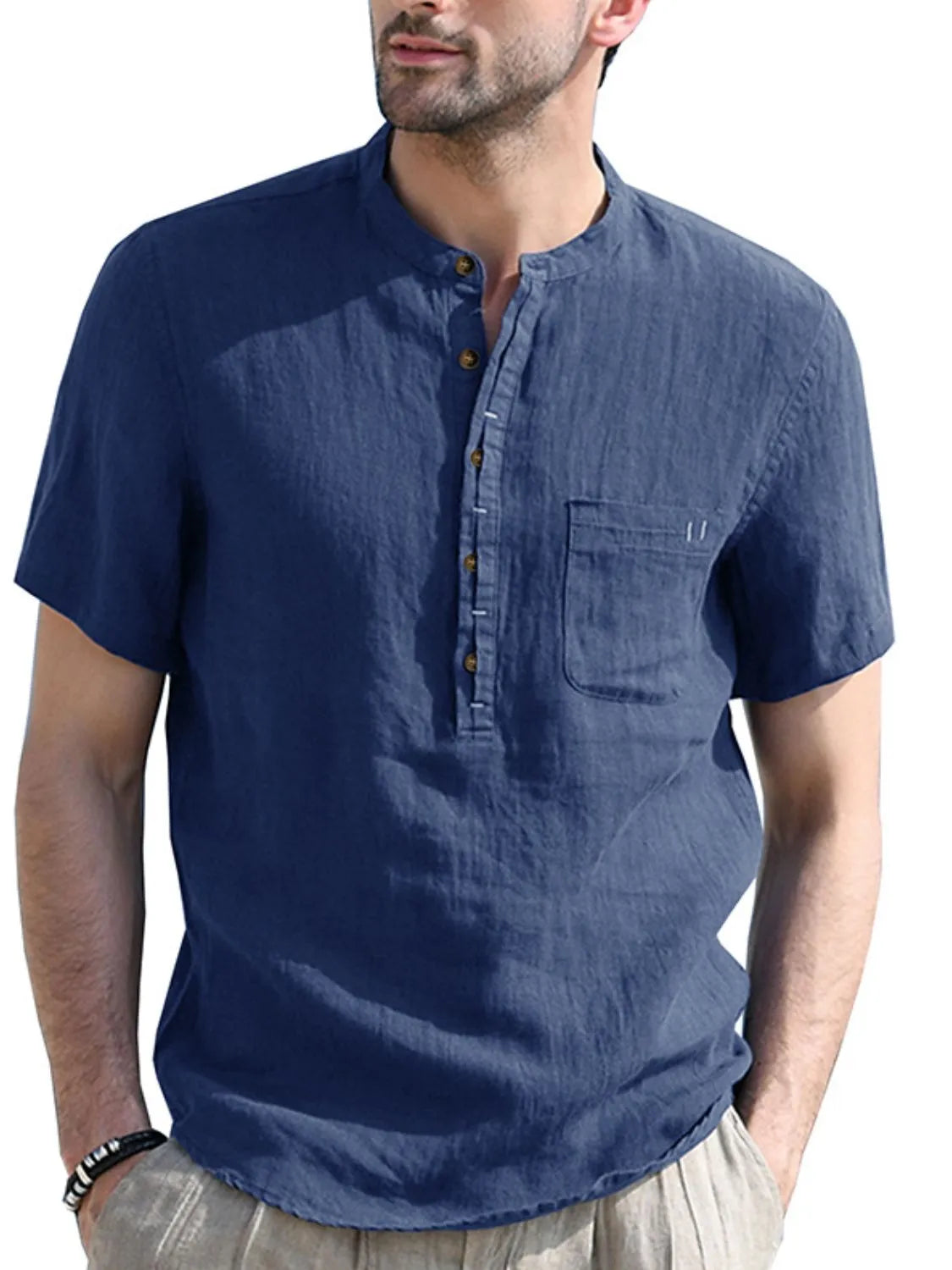 Men's Button Detail Short Sleeve Polo by Trendsi