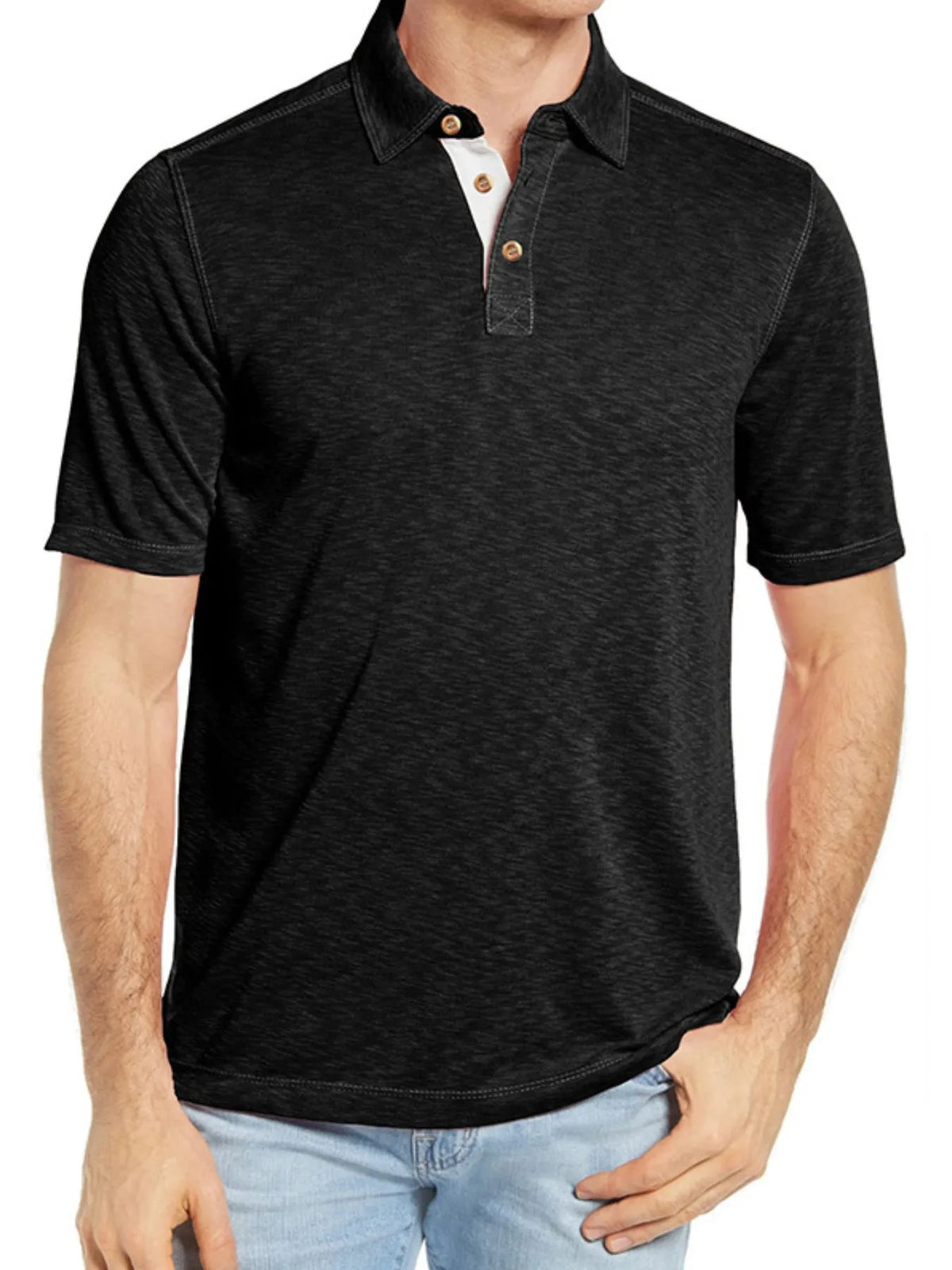 Men's Classic Heathered Polo Shirt with Contrast Buttons by Trendsi
