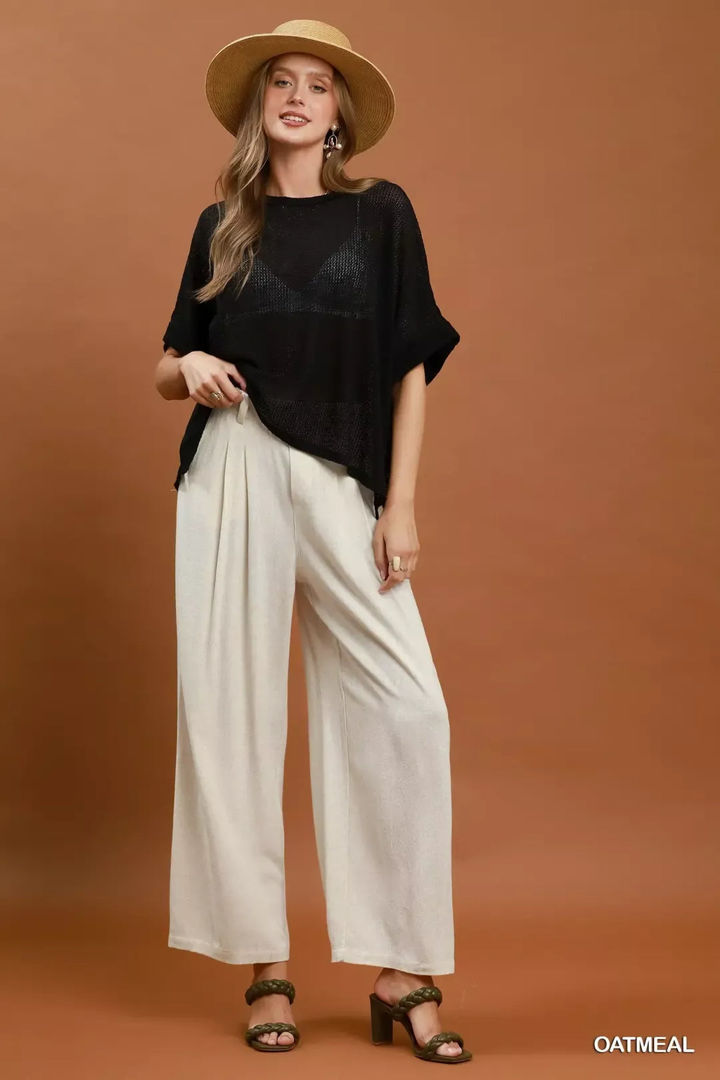 Umgee High Waist Linen Blend Wide Leg Trousers by Trendsi