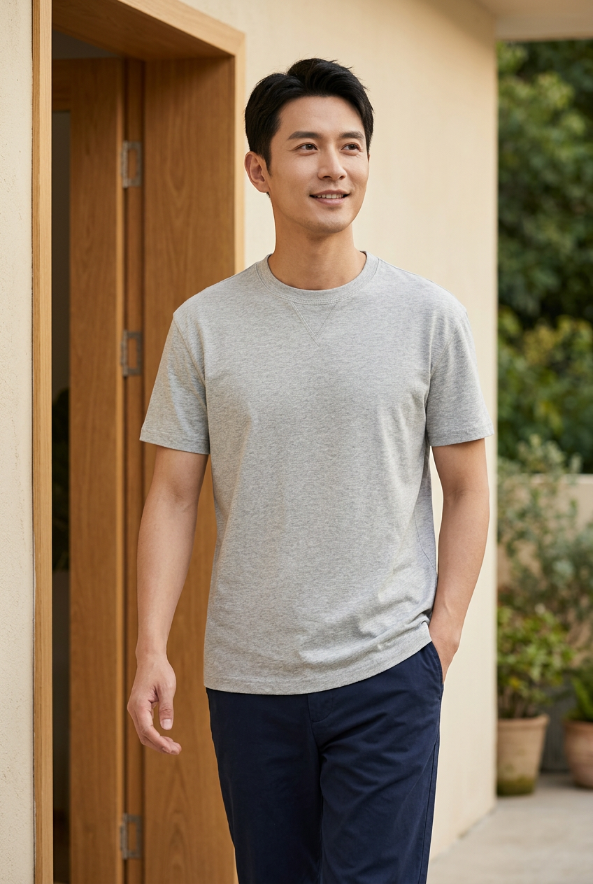 Gray crewneck tee lifestyle photo