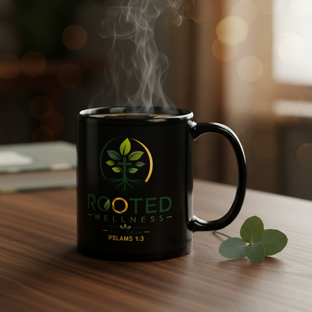 Black Glossy Mug by Rooted Wellness