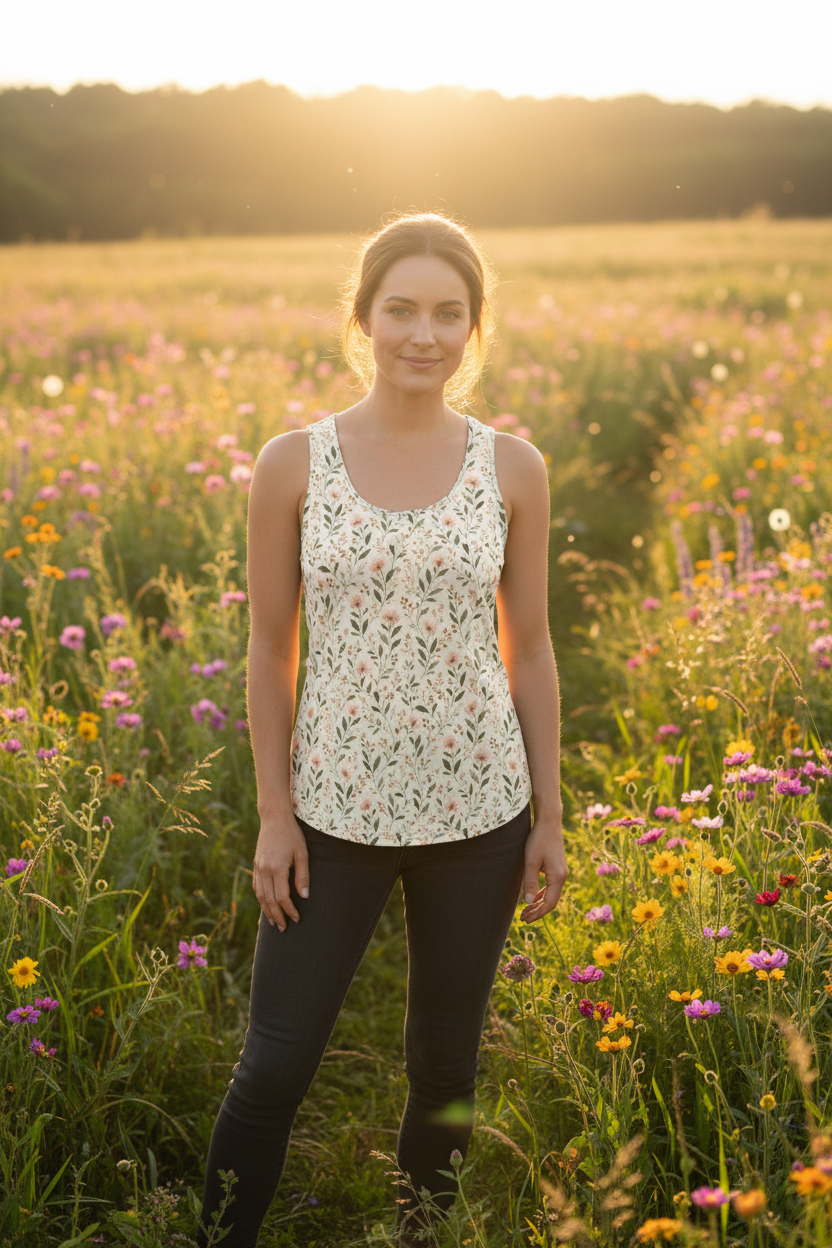 Cosmos Flowered Cut & Sew Tank Top by Rooted Wellness