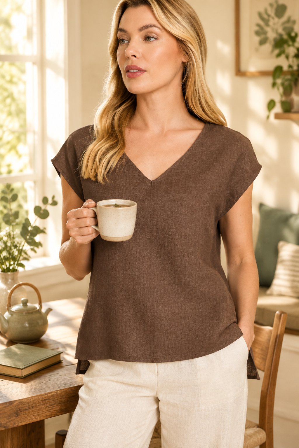 Zenana Linen V-Neck Sleeveless Top by Trendsi