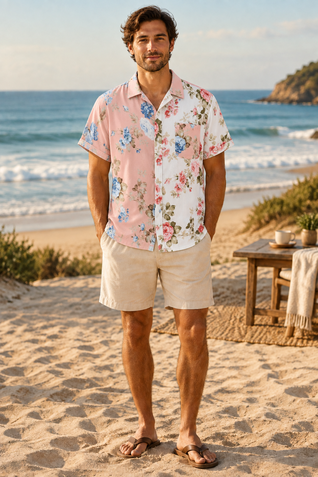 Men's Floral Beach Short Sleeve Shirt by Trendsi