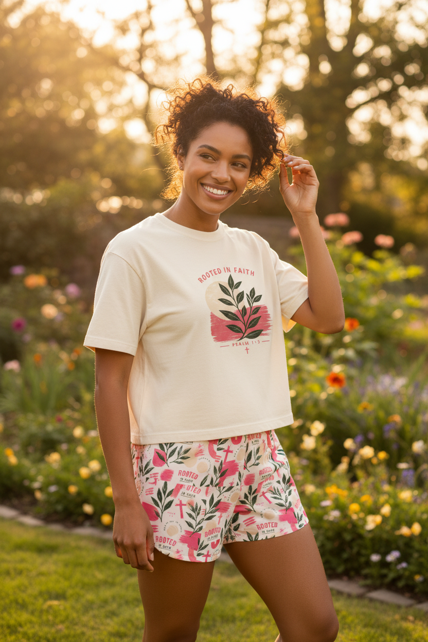 Women’s heavyweight boxy tee "Rooted in Faith" by Rooted Wellness