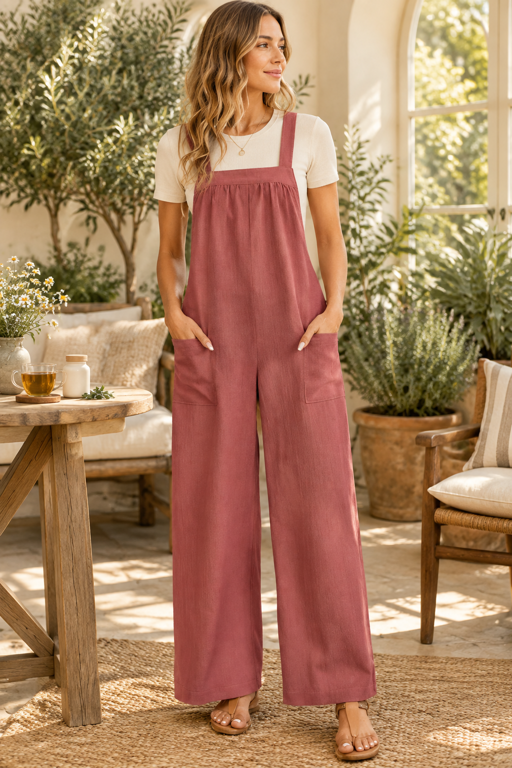 Perfee Square Neck Wide Strap Overalls by Trendsi